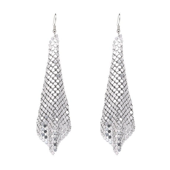 YYKihy Women Earrings Metal Mesh Lattice Sequins Tassel Long Drop Dangle Earrings
