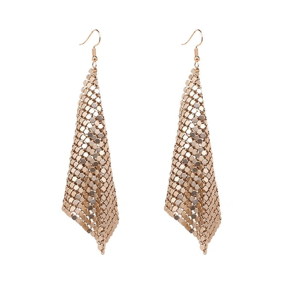 YYKihy Women Earrings Metal Mesh Lattice Sequins Tassel Long Drop Dangle Earrings
