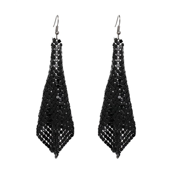 YYKihy Women Earrings Metal Mesh Lattice Sequins Tassel Long Drop Dangle Earrings