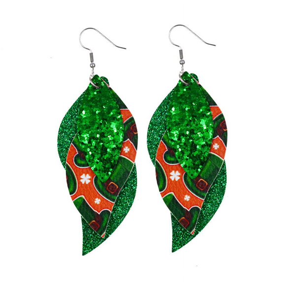 YYKihy Women Fashion ST. Patrick's Day Green Drop Shape Printing Earrings Ear Studs