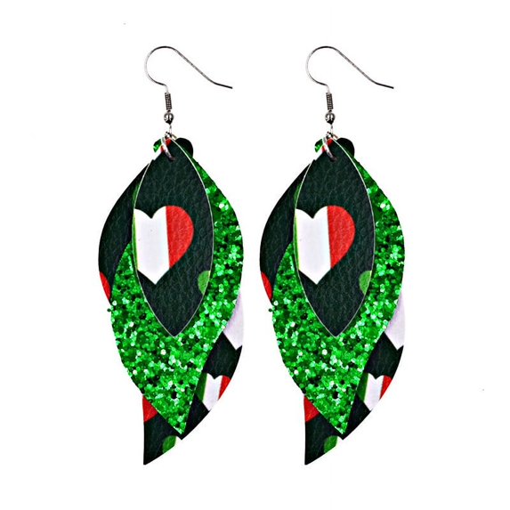 YYKihy Women Fashion ST. Patrick's Day Green Drop Shape Printing Earrings Ear Studs