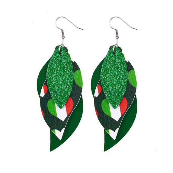YYKihy Women Fashion ST. Patrick's Day Green Drop Shape Printing Earrings Ear Studs