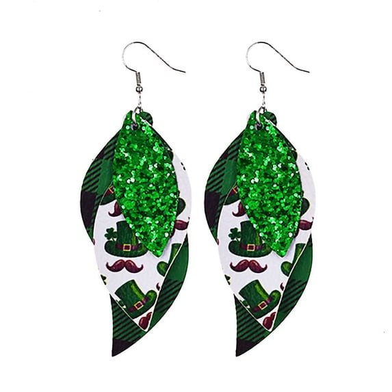 YYKihy Women Fashion ST. Patrick's Day Green Drop Shape Printing Earrings Ear Studs
