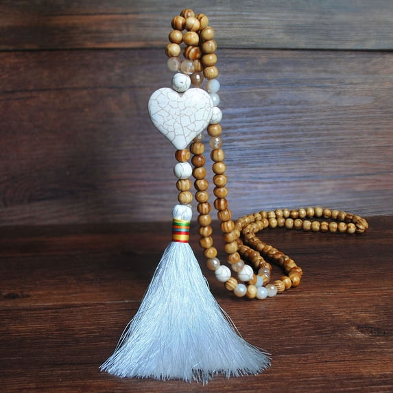 YYKihy Women's Bohemian Pendant Tassel Sweater Chain Hand-Made Wooden Bead Necklace
