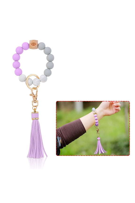 Wristlet Keychain Bracelet Beaded Silicon, Key Ring Bead Bangle For Women Girl