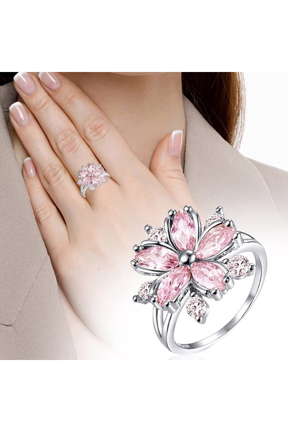 Zircon Diamond Flower Ring Jewelry Birthday Proposal Gift Bridal Engagement Party Ring