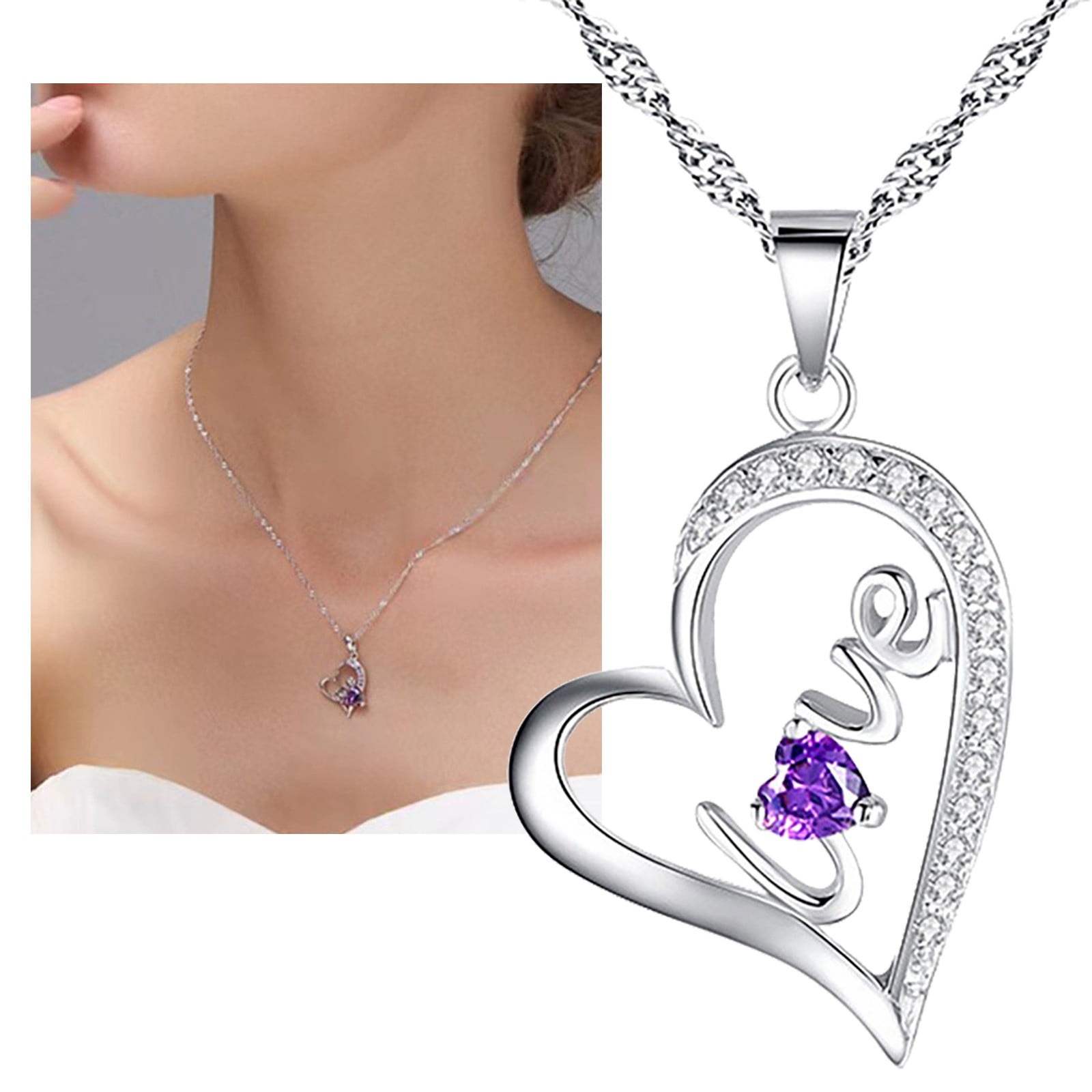 YYKihy Zircon Love Engraved Love Pendant Necklace Jewelry Woman Mother ...