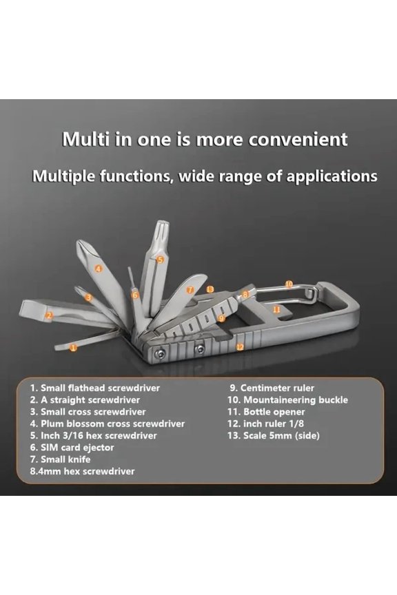 (YYL-Design)-- 13 In 1 Multi-function Gadgets Stainless Steel Combination Tools, Mobile Phone Holder, Folding Outdoor, Bottle Opener, Screwdriver, Hiking Buckle, Knife**-- tg/'/