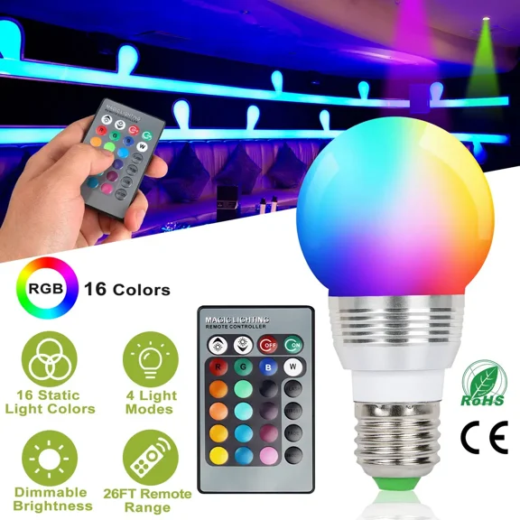 (YYL-Design)-- 16 Colors Change LED Bulbs E27 3W RGB Dimmable Mood Lighting Lamp IR Remote Control **--( tg;;.)