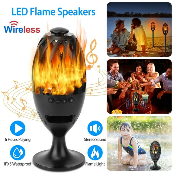 (*YYL-Design*)--1Pc LED Flame Speakers Torch Wireless Speaker Waterproof Stereo Bass Speaker Outdoor Light-Up Speaker Atmosphere LED Flickers Night Light Patio Stake Lights Lantern For Party Camping.