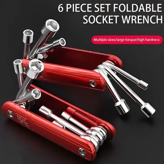 (*YYL-Design*)-- 6pcs Folding Socket Wrench Set - Adjustable Hex Keys, Chrome Vanadium Steel, Portable & Durable For Use **--（6;.;k ）