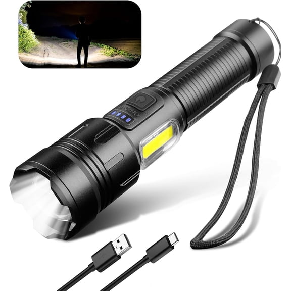 (*YYL-Design*)-- LED Rechargeable Torch 10,000 Lumens, Very Bright Flashlight, Flashlight, USB, 4 Light Modes, Zoomable, IPX4 Waterproof For Camping **--( 67p;'k)