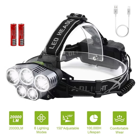 (*YYL-Design*)-- Rechargeable Headlamp 20000 Lumen LED Headlight 6 Modes Headlamp Flashlight For Camping Cycling Hiking Hunting Emergency **--（ 4e;kjm）
