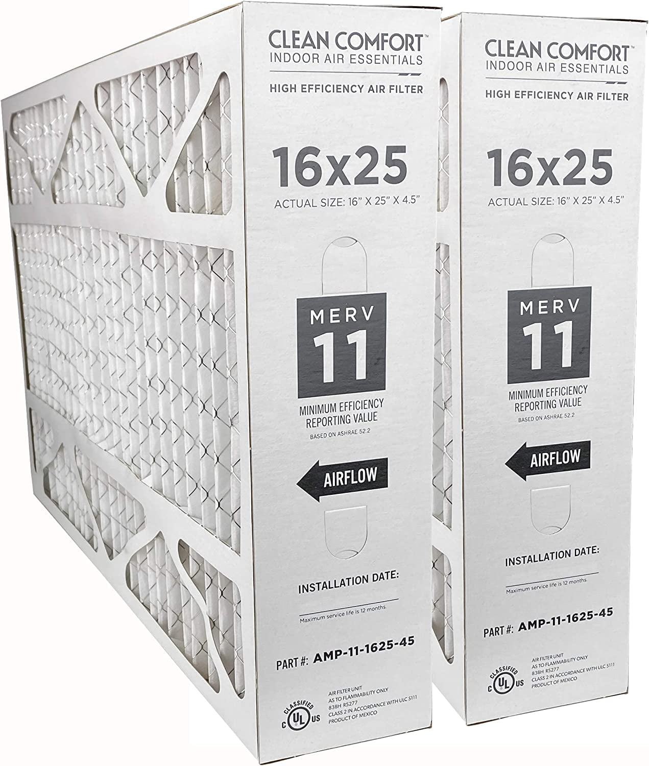 Clean Comfort 16" x 25" x 4.5" MERV 11 Air Filter 2-Pack