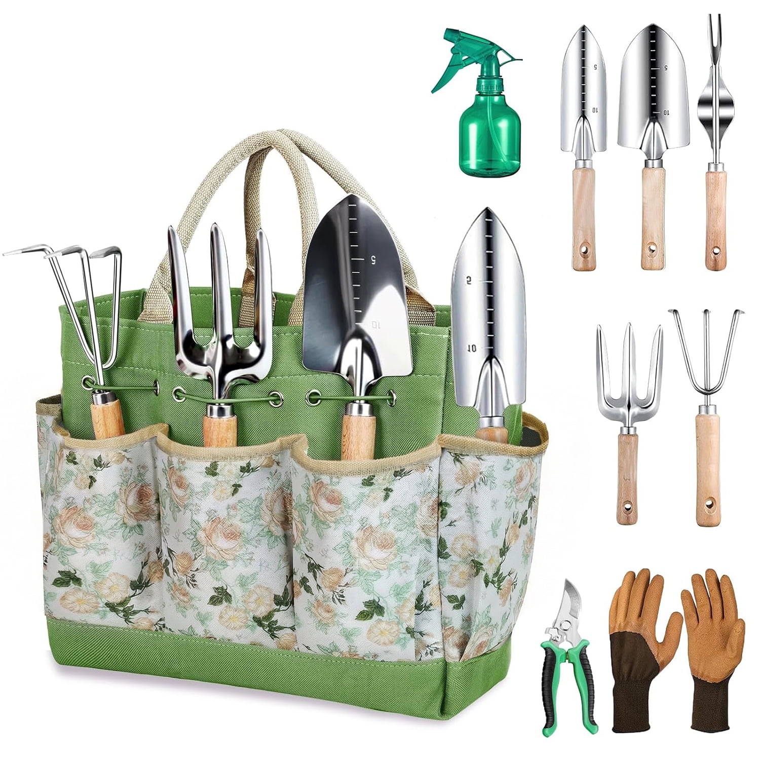 Garden Tools Set, 9 Pieces Heavy Duty Kit with Storage Bag - Rust-Proof Stainless Steel Gardening Tools, Non-Slip Ergonomic Handle, Ideal Gift for Women, Men & Gardeners