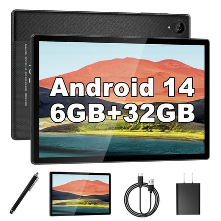 YYSWIE 10.1 Inch Android 14 Tablet with Stylus Pen, 6GB RAM, 32GB ROM, Quad-Core, 5000mAh, IPS HD,Dual Camera, Bluetooth, WiFi, Google Certified