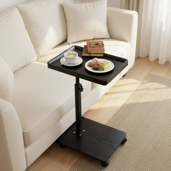 YYUAN Adjustable - Height C - Shaped Rolling Side Table - Ideal for Sofa, Bed & Small Spaces