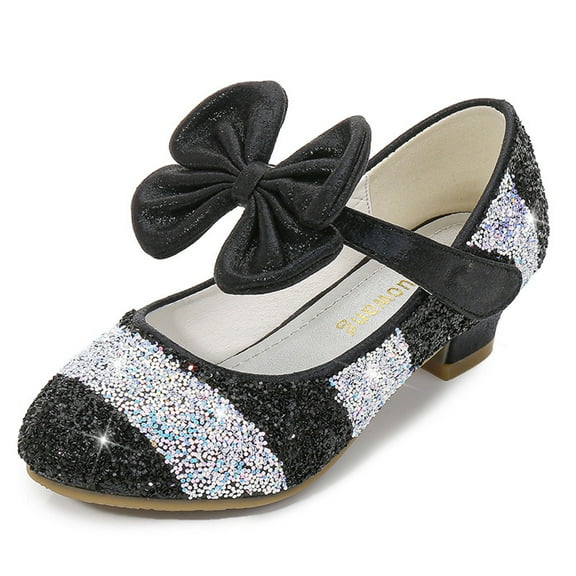YYUIJK 4-16 Years Kids Girls Mary Jane Princess Court Shoes Sparkly Glitter Wedding Party Black 12 Years