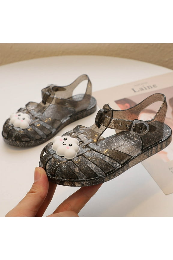 Child Jelly Shoes Flat Sandal Water Shoes Princess Girls Sandals Jelly Mary Dance Party Cosplay Shoes Black 2 Years