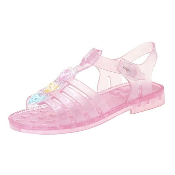 YYUIJK Childrens Kids Girls Glitter Sparkle Buckled Summer Holiday Beach Jelly Shoes Sandals Pink 7.5 Years