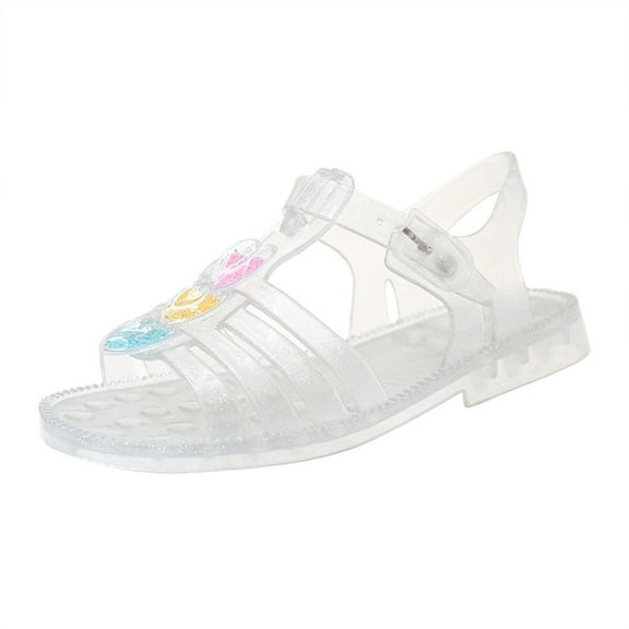 YYUIJK Childrens Kids Girls Glitter Sparkle Buckled Summer Holiday Beach Jelly Shoes Sandals Silver 7.5 Years