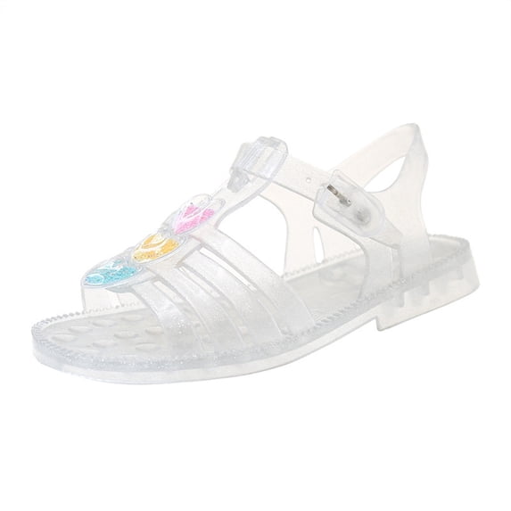 YYUIJK Childrens Kids Girls Glitter Sparkle Buckled Summer Holiday Beach Jelly Shoes Sandals Silver 8.5 Years