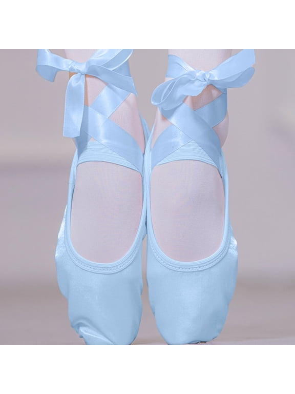 DeHolifer Girl's Canvas Ballet Dance Toe Shoes Professional Satin Pointe Shoes Light Blue 2 Years