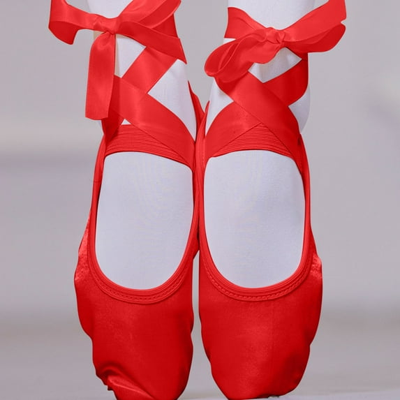 YYUIJK Girl's Canvas Ballet Dance Toe Shoes Professional Satin Pointe Shoes Red 5.5 Years