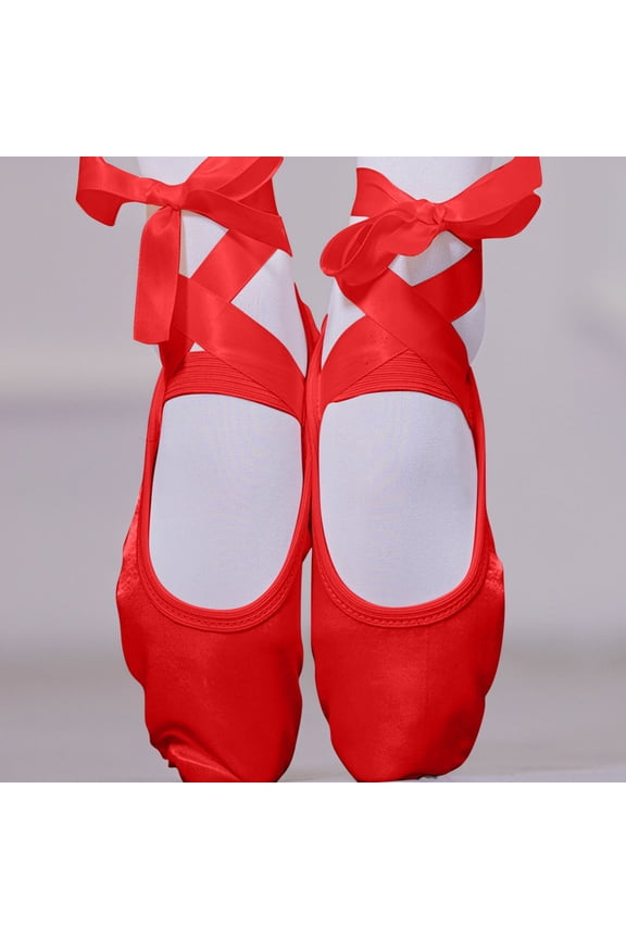 Girl's Canvas Ballet Dance Toe Shoes Professional Satin Pointe Shoes Red 7 Years