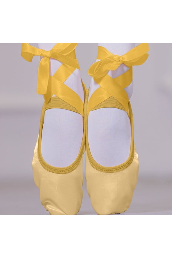 Girl's Canvas Ballet Dance Toe Shoes Professional Satin Pointe Shoes Yellow 12.5 Years
