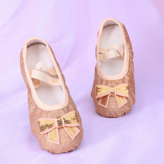 YYUIJK Girls Ballet Flats Glitter Mary Jane Dress Shoes Ballerina Gold 7.5 Years