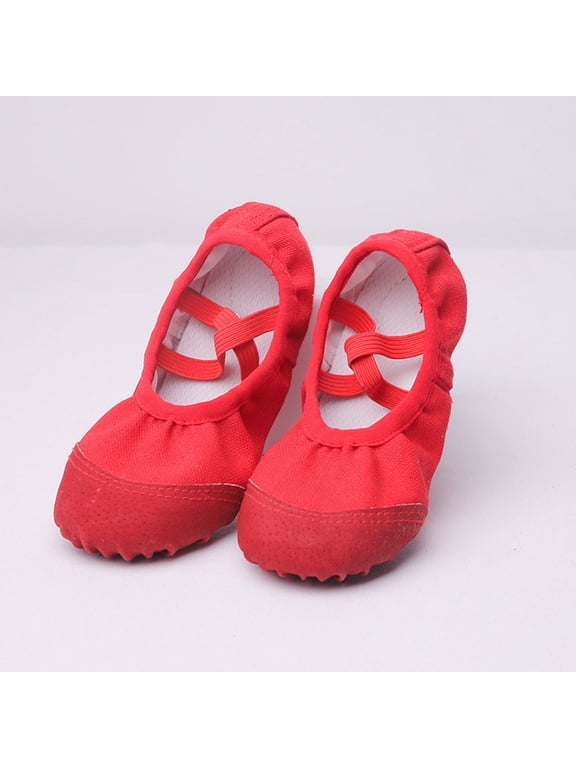 Girls Ballet Shoes, Indoor Gymnastic Ballerina Dance Flats Slippers for Kids, Toddlers Dancing, Yoga, Fitness Red 6 Years
