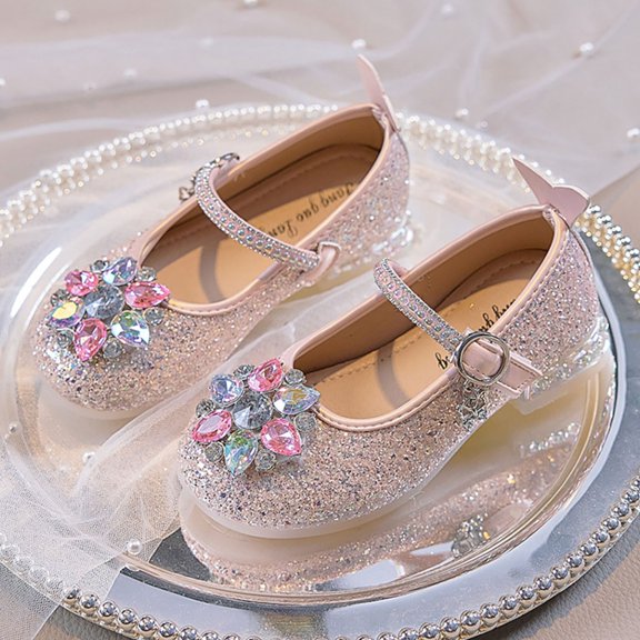 YYUIJK Girls Dress Shoes Princess Shoes for Toddler Little Girl Mary Jane Low Heels Glitter Flower Party Wedding Footwear Pink 2 Little Kid