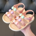 thumbnail image 1 of YYUIJK Girls Gladiator Sandals Cute Open Toe Breathable Summer Shoes with Rubber Sole (Toddler/Little Kid/Big Kid) Beige 7 Toddler, 1 of 3