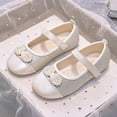 thumbnail image 1 of YYUIJK Girls Mary Jane Dress Shoes for Toddler Heart Rhinestone Front Bow Ballerina Flat (Toddler/Little Kid) Beige 12 Little Kid, 1 of 7