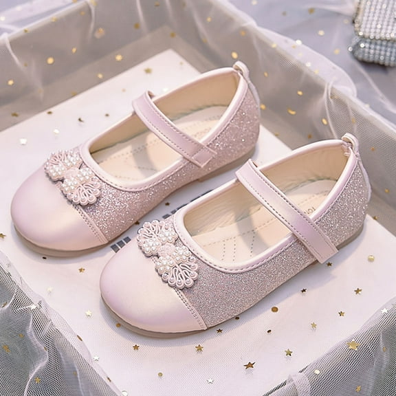 YYUIJK Girls Mary Jane Dress Shoes for Toddler Heart Rhinestone Front Bow Ballerina Flat (Toddler/Little Kid) Pink 5 Big Kid