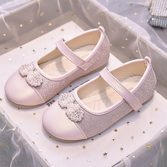 YYUIJK Girls Mary Jane Dress Shoes for Toddler Heart Rhinestone Front Bow Ballerina Flat (Toddler/Little Kid) Pink 9 Toddler