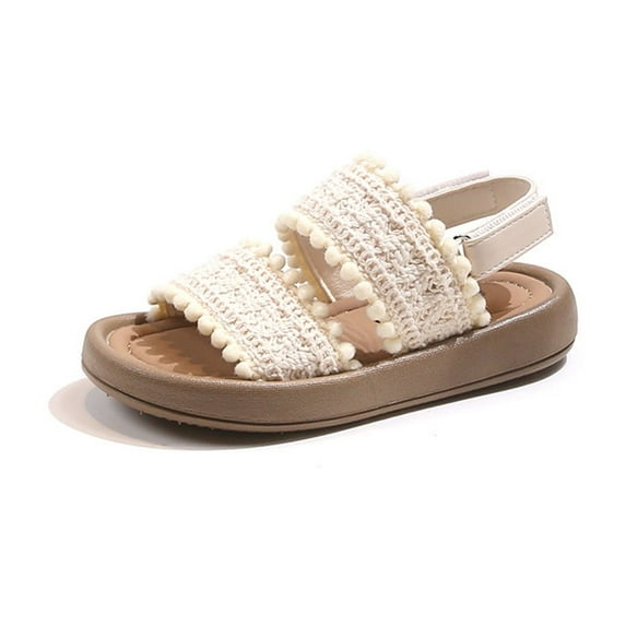 YYUIJK Girls Sandals Monica Summer Open Toe Flats Shoes Dress Sandals for Toddler Little Kid Big Kid White 13 Little Kid