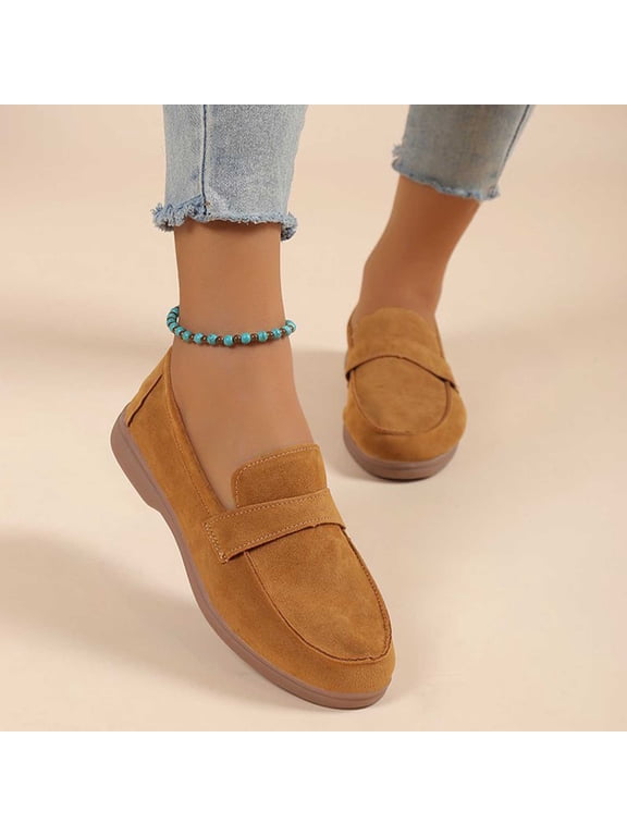 Loafers for Women Business Casual Shoes Comfortable & Lightweight Penny Loafers Slip On Work Flats Khaki 7