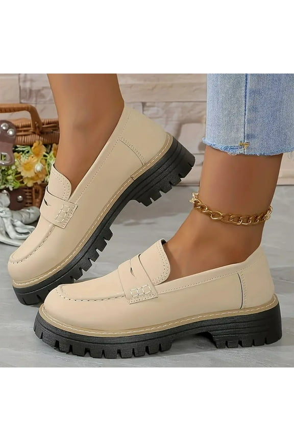 Loafers for Women Business Casual Shoes Comfortable Penny Loafers Slip On Work Flats Beige 5.5