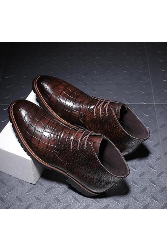 Men's Casual Dress Oxfords Shoes Business Formal Derby Sneakers PU Leather Shoes Brown 7.5