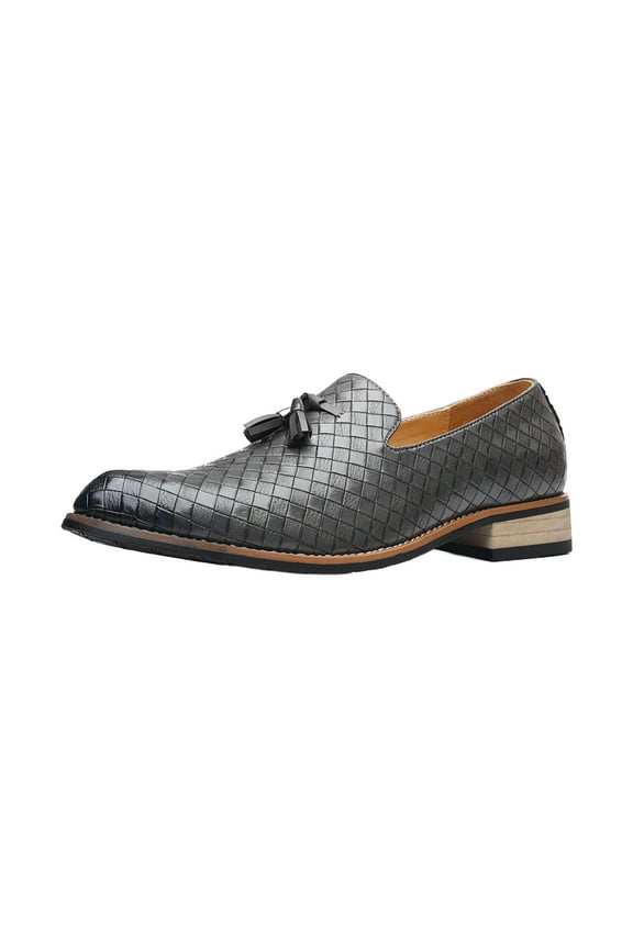 Men's Dress Shoes Bussiness Formal Oxfords Wesley Slip On Soft PU Leather Shoes Gray 10