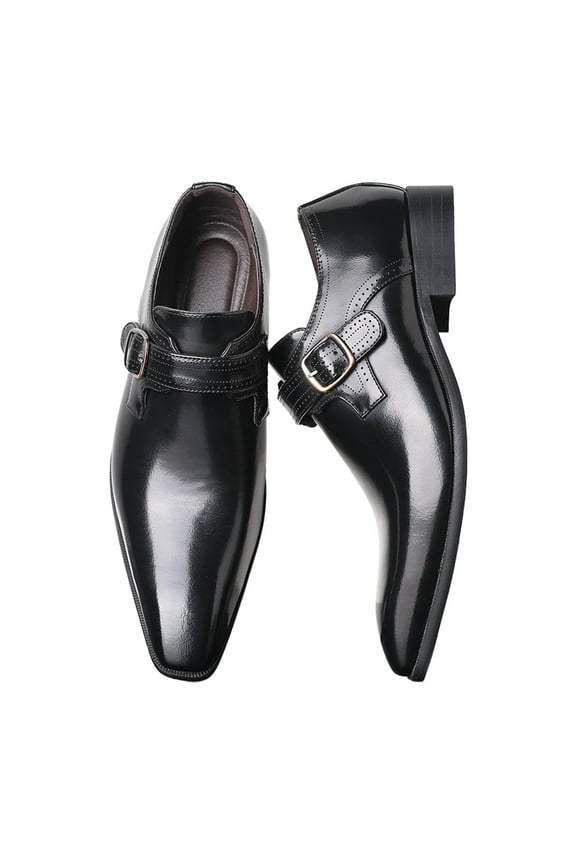 Men’s Dress Shoes Classic Brogue Elastic Band Oxford Formal PU Leather Shoes Black 11.5