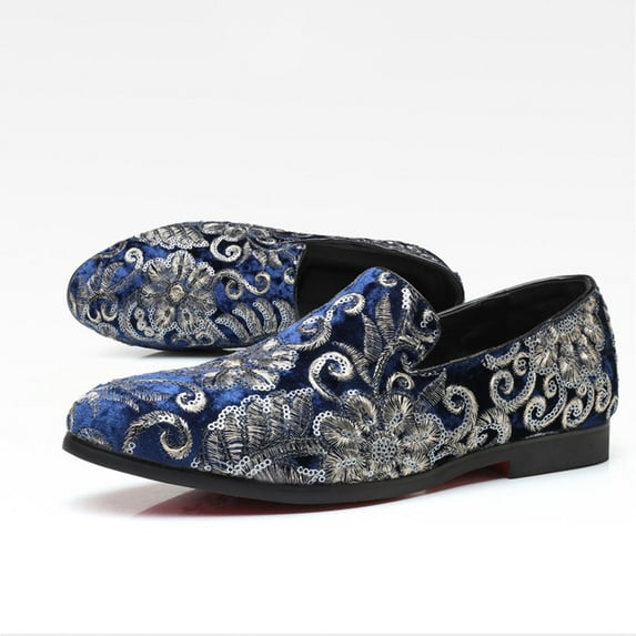 YYUIJK Mens Suede Loafers Dress Shoes Embellishments Party Luxury Loafer Shoes Blue 10