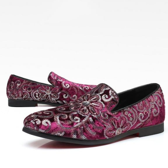 YYUIJK Mens Suede Loafers Dress Shoes Embellishments Party Luxury Loafer Shoes Red 11.5