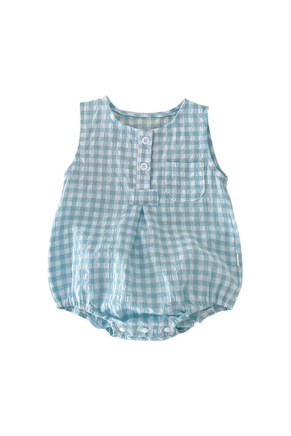 Newborn Baby Girl Romper Embroidery Sleeveless Bubble Bodysuit Cute Summer Cotton Smocked Outfit Light Blue 0-3 Months
