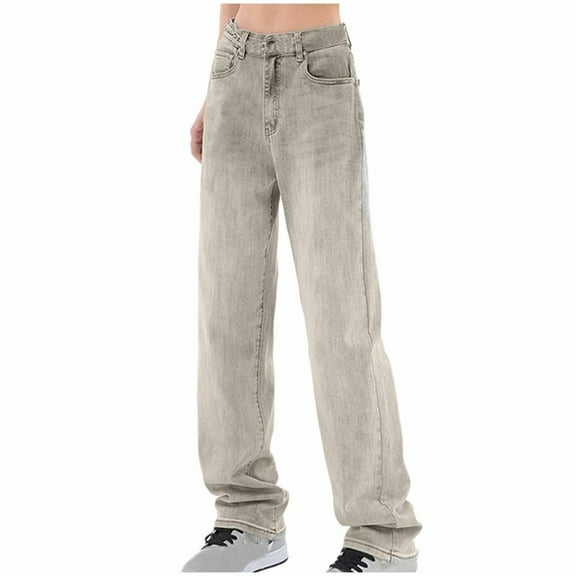 YYUIJK Pull on Wide Leg Jeans for Women, High Waisted Stretchy Baggy Trendy Tummy Control Straight Leg Jeans Denim Pants White XXL