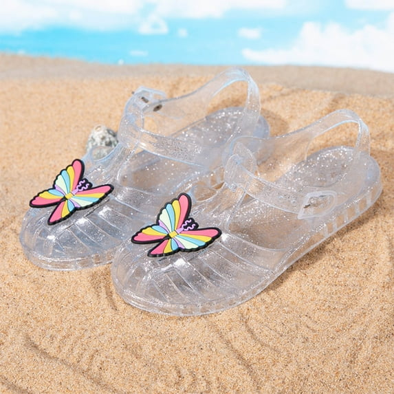 YYUIJK Toddler Girls Jelly Sandals Soft Rubber Sole Closed Toe Glitter Sparkle Summer Beach Holiday Princess Dress Up Shoes Silver 2.5 Years