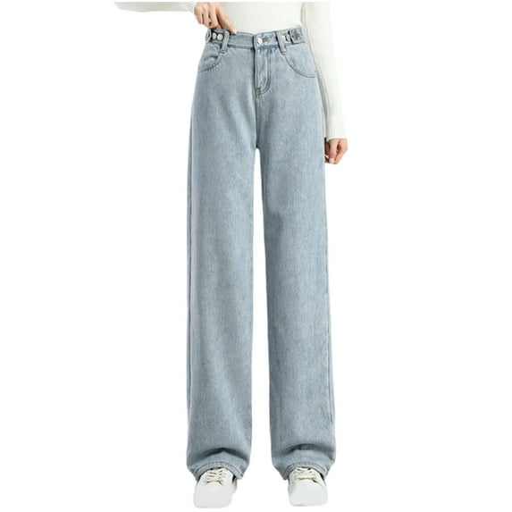 YYUIJK Women High Waist Baggy Denim Pants Wide Leg Straight Trousers Ripped Boyfriends Jeans Y2k Streetwear Vintage Loose Pants Light Blue L