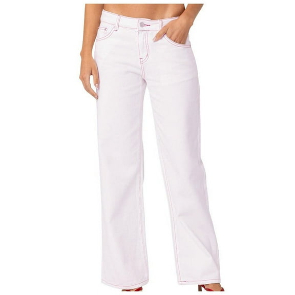 YYUIJK Women Jeans Ladies Stretch Trousers High Waist Rise Elasticated Pull On Straight Leg Denim Soft Pants Plus Size Casual Wear White XXL